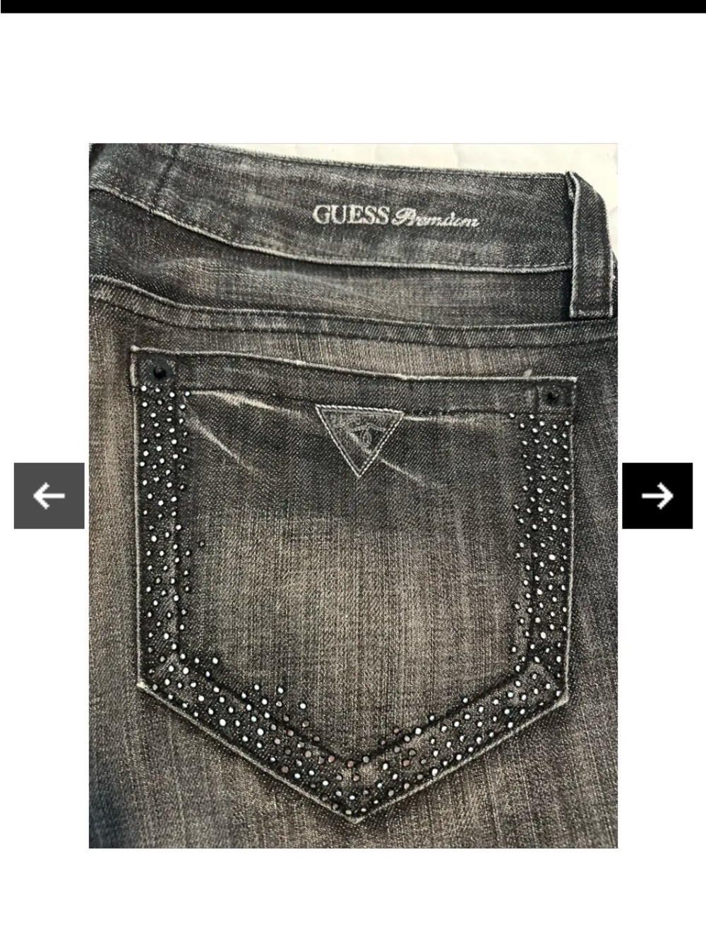 Guess Premium Low Rise straight leg washed black rhinestone embellished jeans 30 - Picture 7 of 13